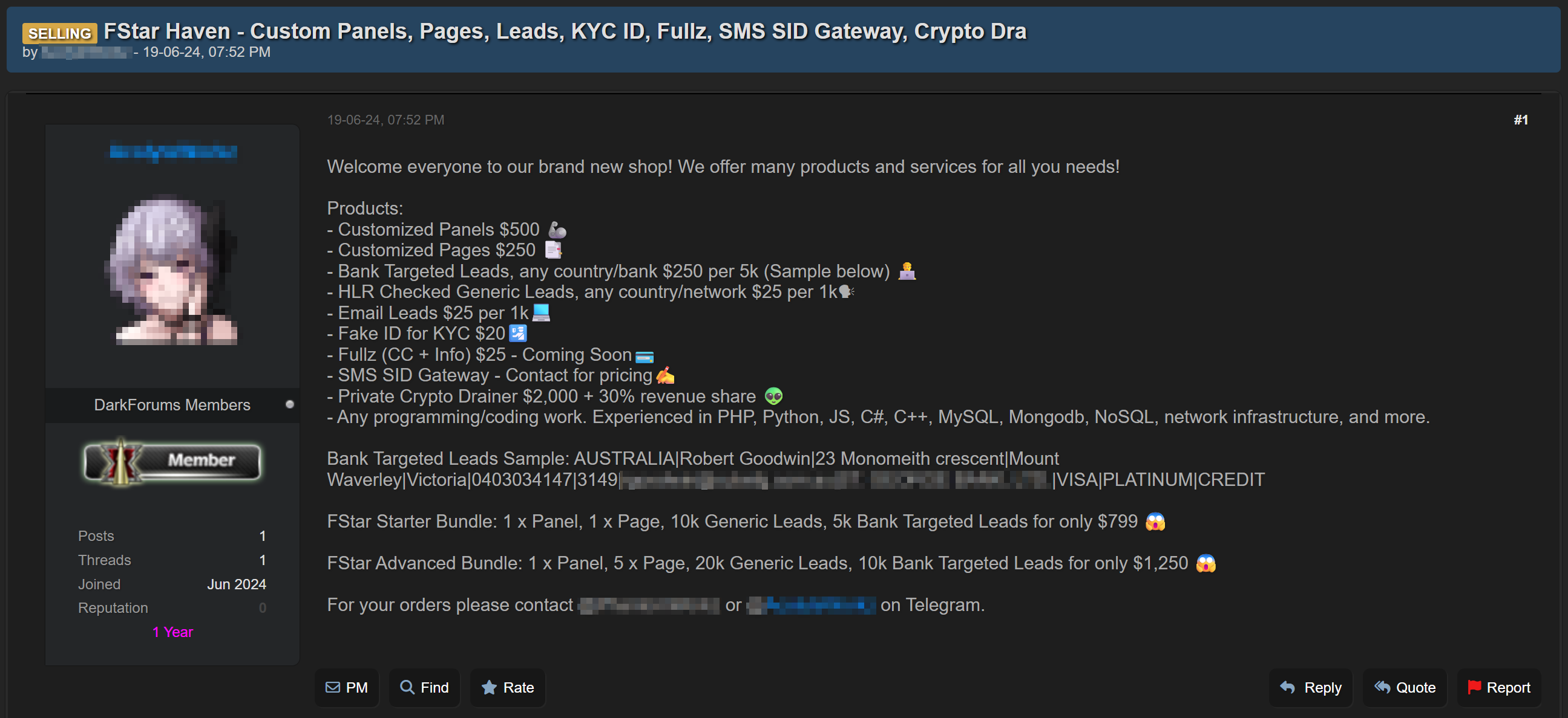 Figure 30. Listing offering phishing services