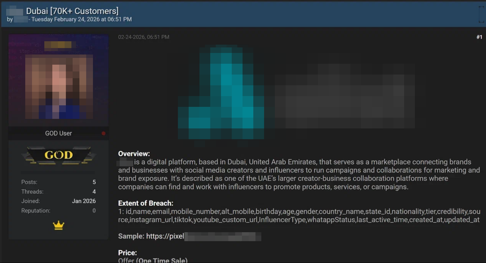 Figure 33. Advertisement for the sale of a digital platform database 