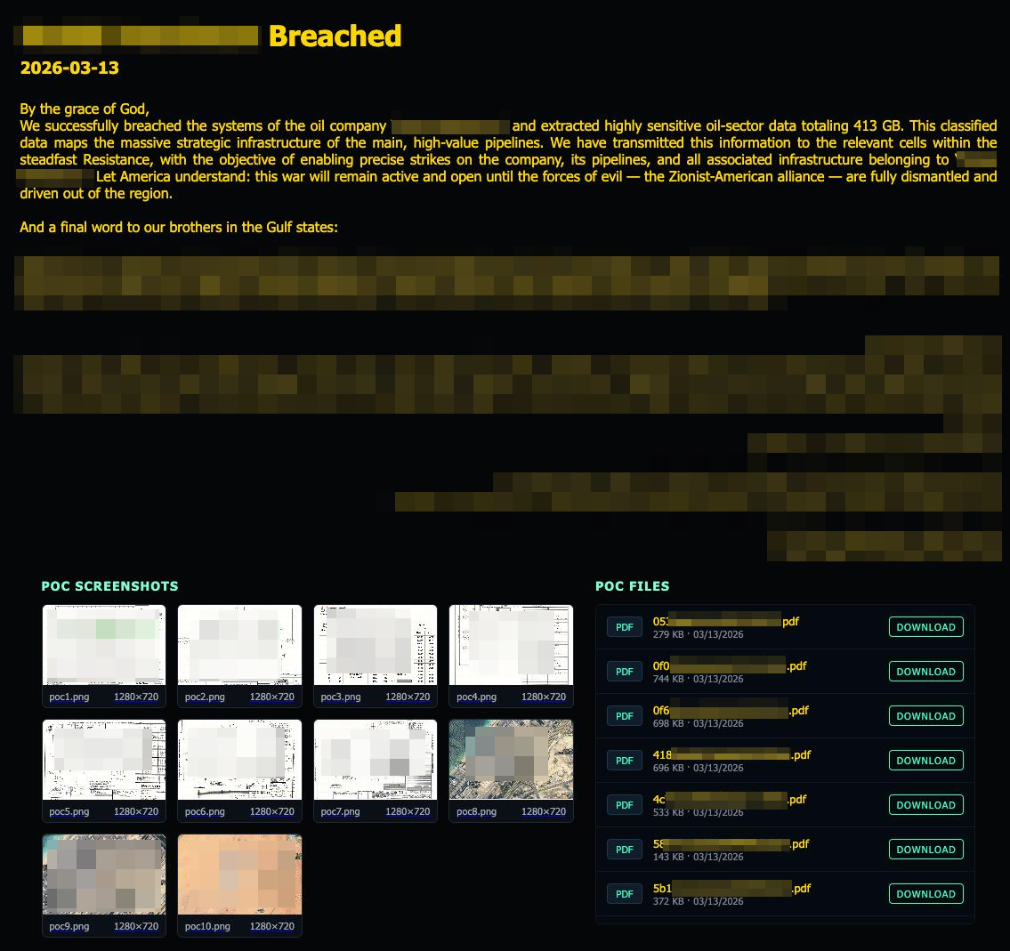 Figure 34. Statement on a cyberattack against a petroleum products company