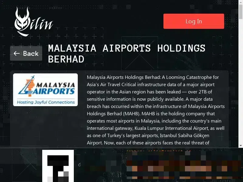 Figure 4. Dark web post featuring a cyberattack on Malaysia Airports Holdings Berhad — the company that owns Kuala Lumpur International Airport.