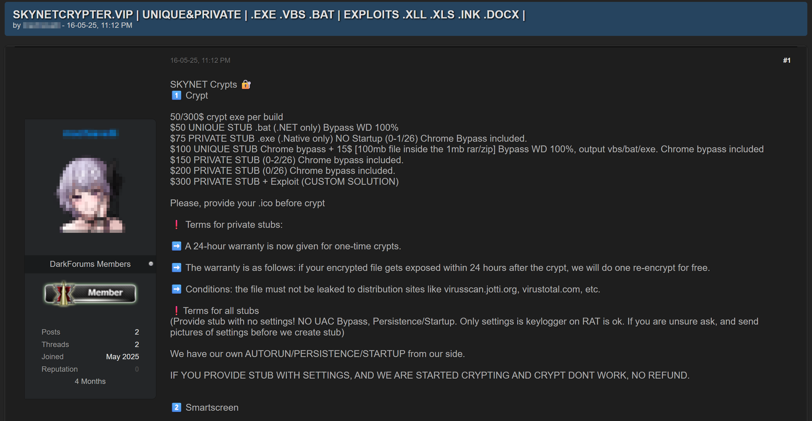 Figure 50. Listing offering crypter services