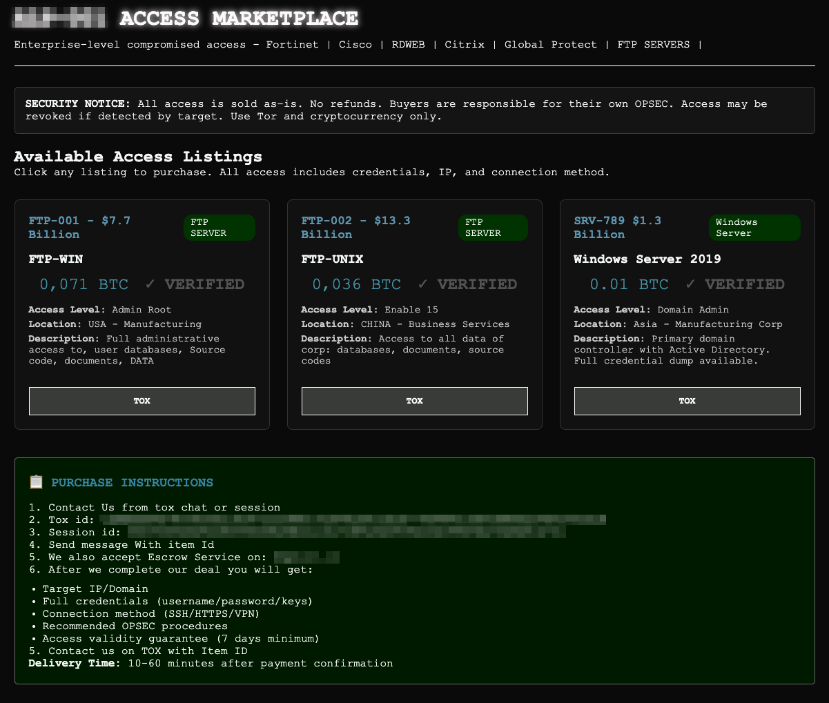 Figure 55. Access marketplace on a ransomware group's site