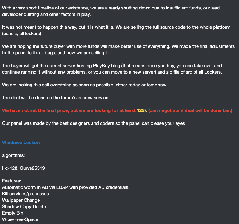 Figure 57. Listing offering ransomware