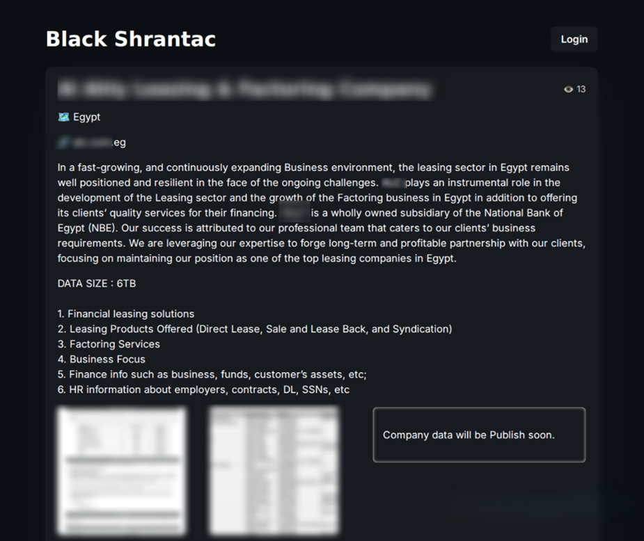 Figure 5. Hacker announcement regarding the upcoming release of stolen data