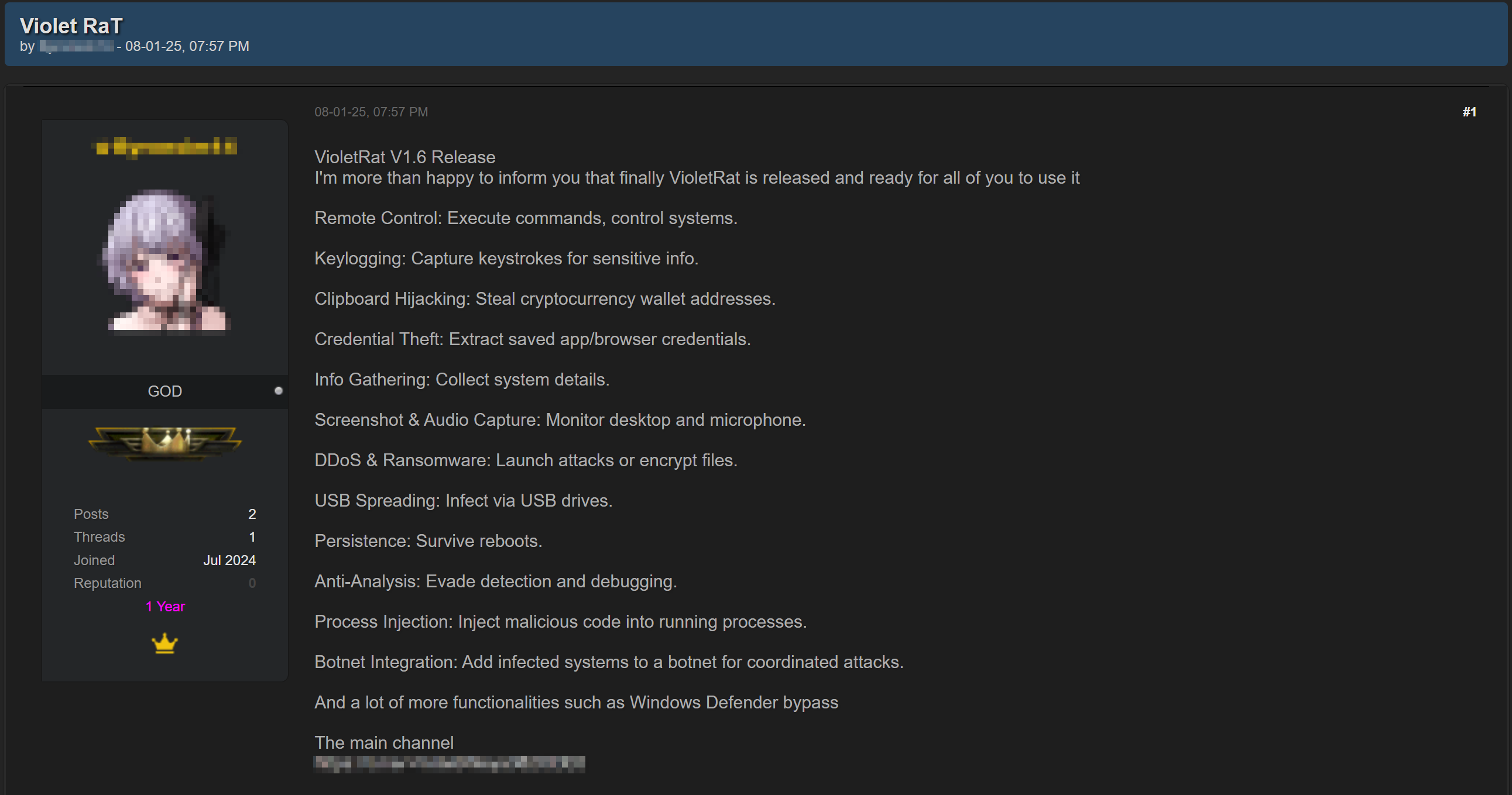 Figure 64. Listing advertising a multimodule RAT with multiple functions