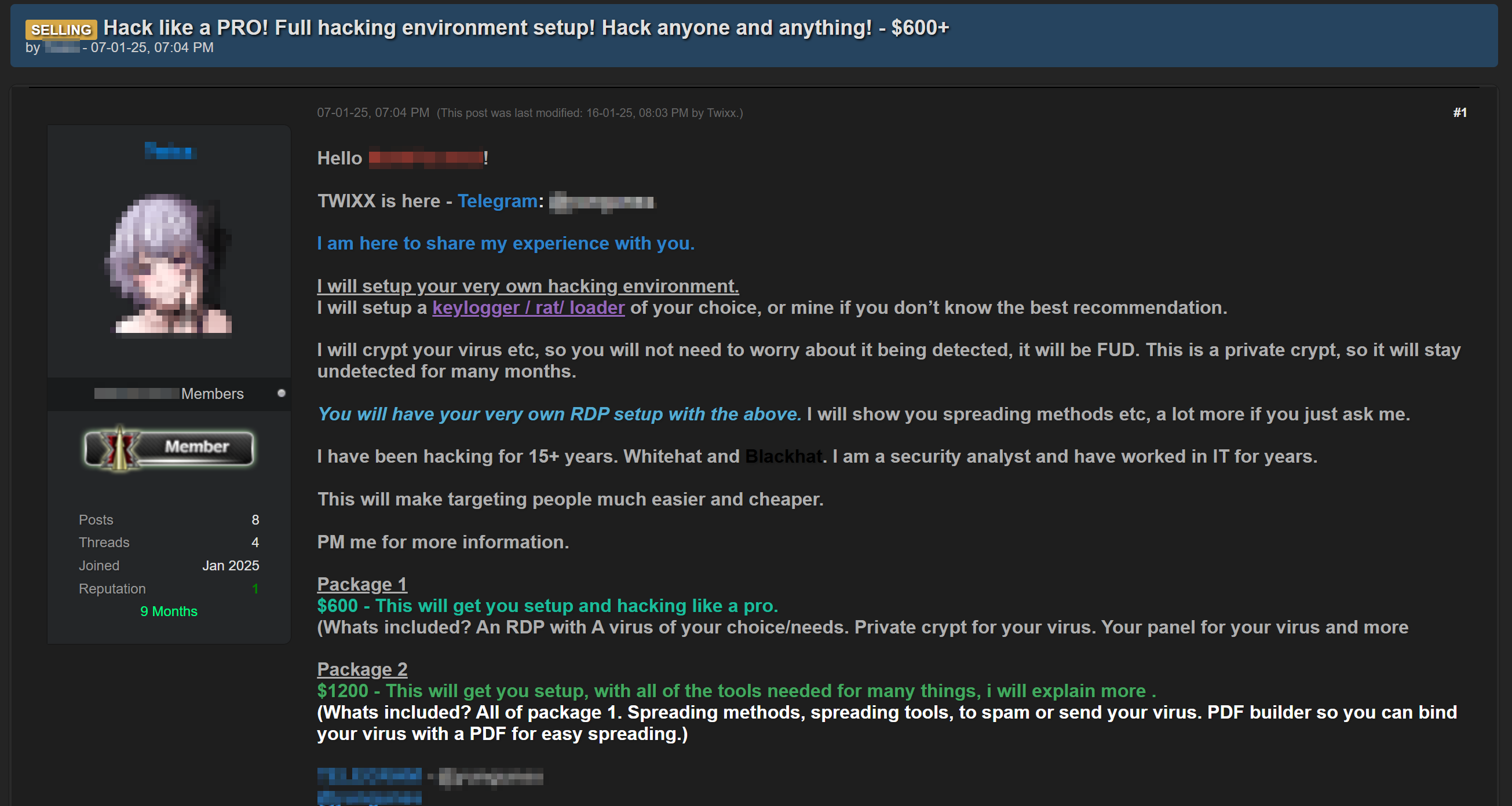 Figure 68. Packaged hacking service
