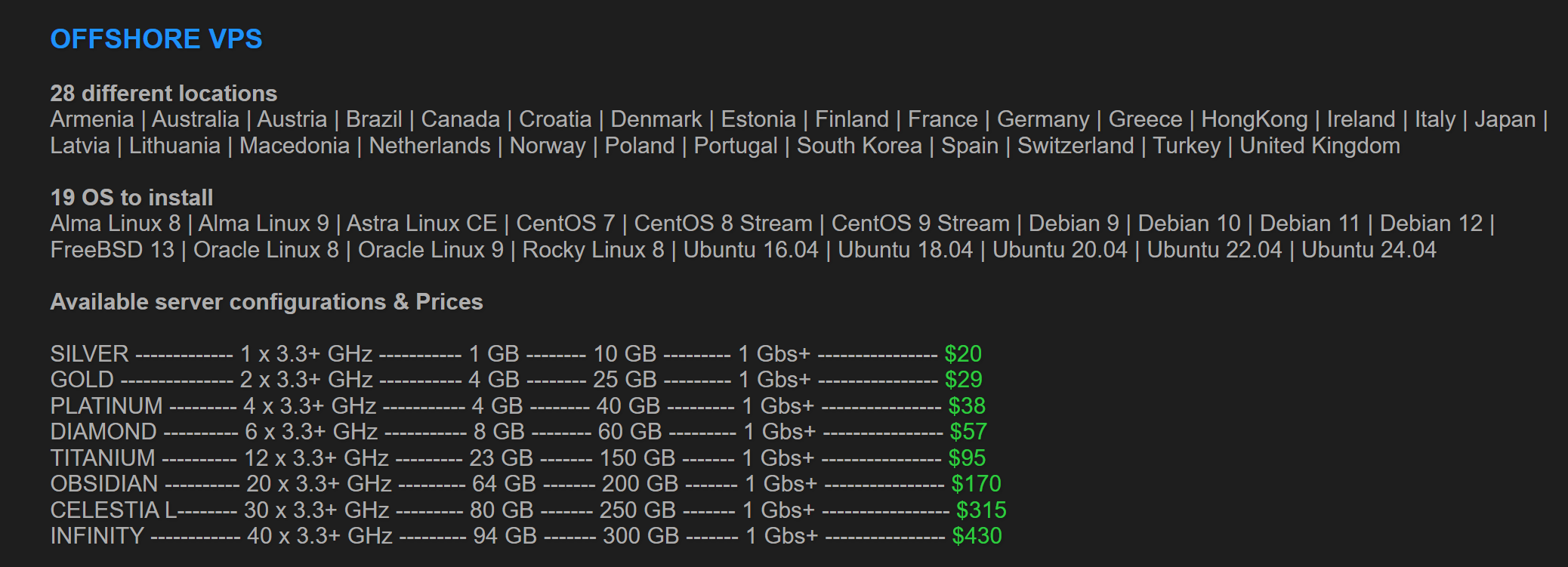 Figure 6. Listing offering VPS resources
