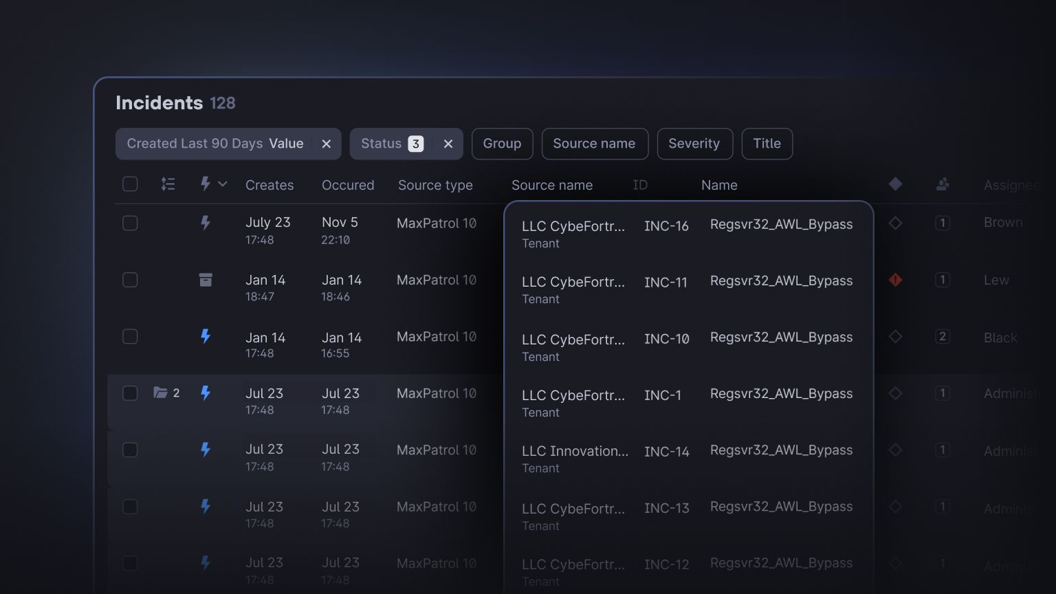 Brings together security events from different sources