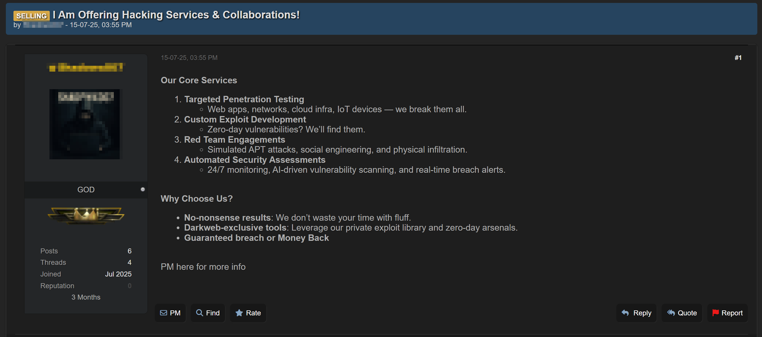 Figure 70. Listing offering hacking services