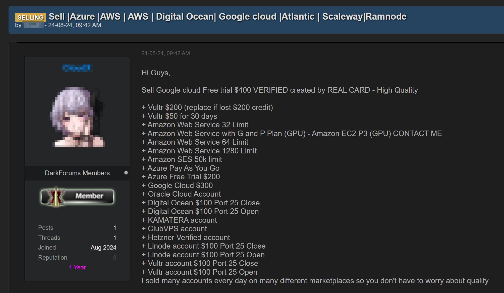 Figure 7. Listing offering cloud provider accounts