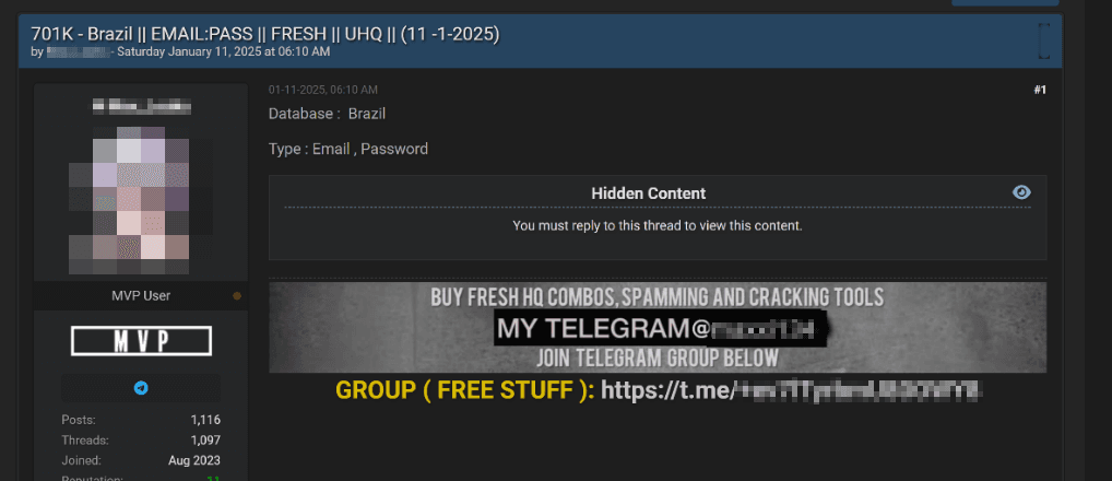Figure 9. Ad selling a combolist of email addresses and passwords