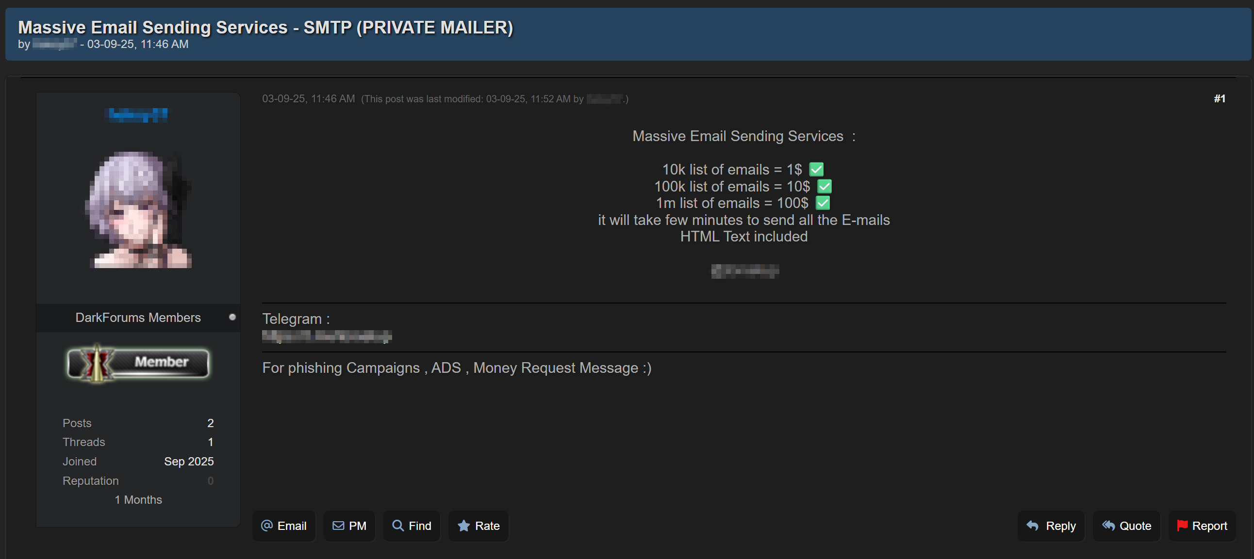 Figure 9. Listing offering bulk email sending