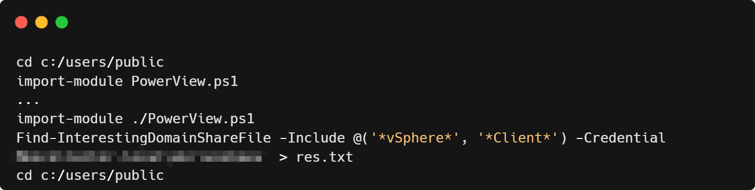 Рисунок 23. Команда для поиска файлов, соответствующих строкам vSphere и Client, в общих директориях