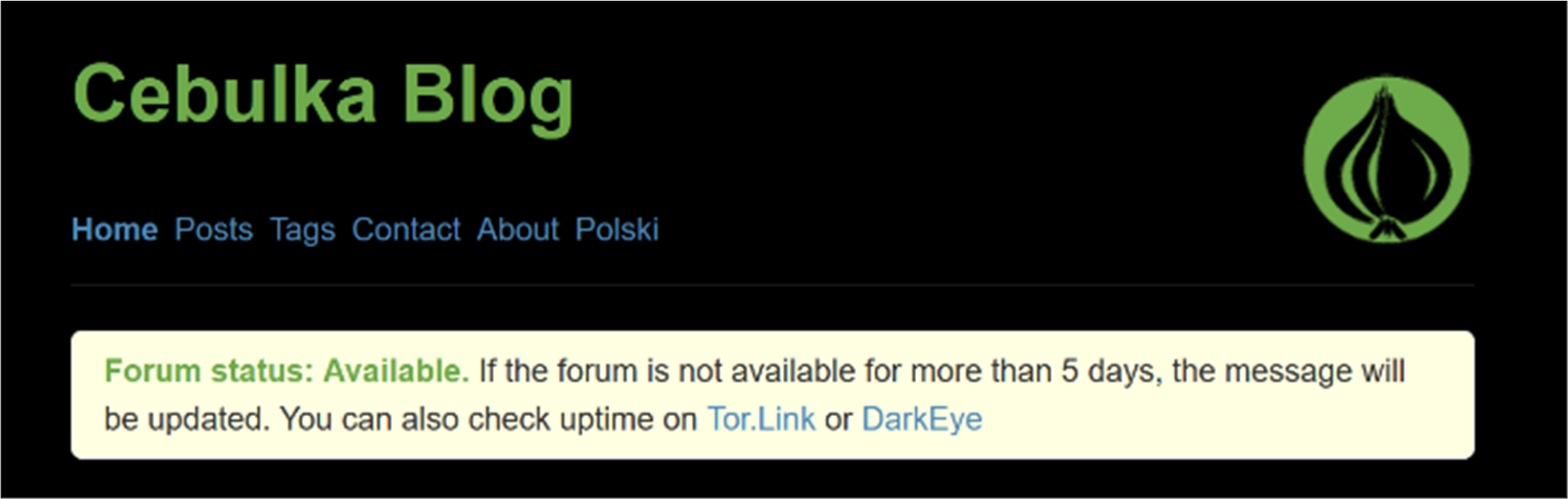 Figure 4. Clearnet landing page of a dark web forum with links directing users to the forum's Tor site