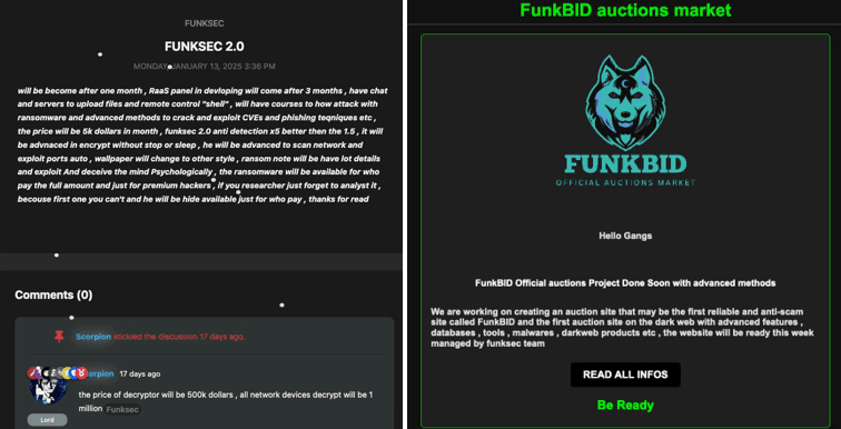 Рисунок 6. Объявления группировки FunkSec о готовящихся изменениях и о проведении аукциона