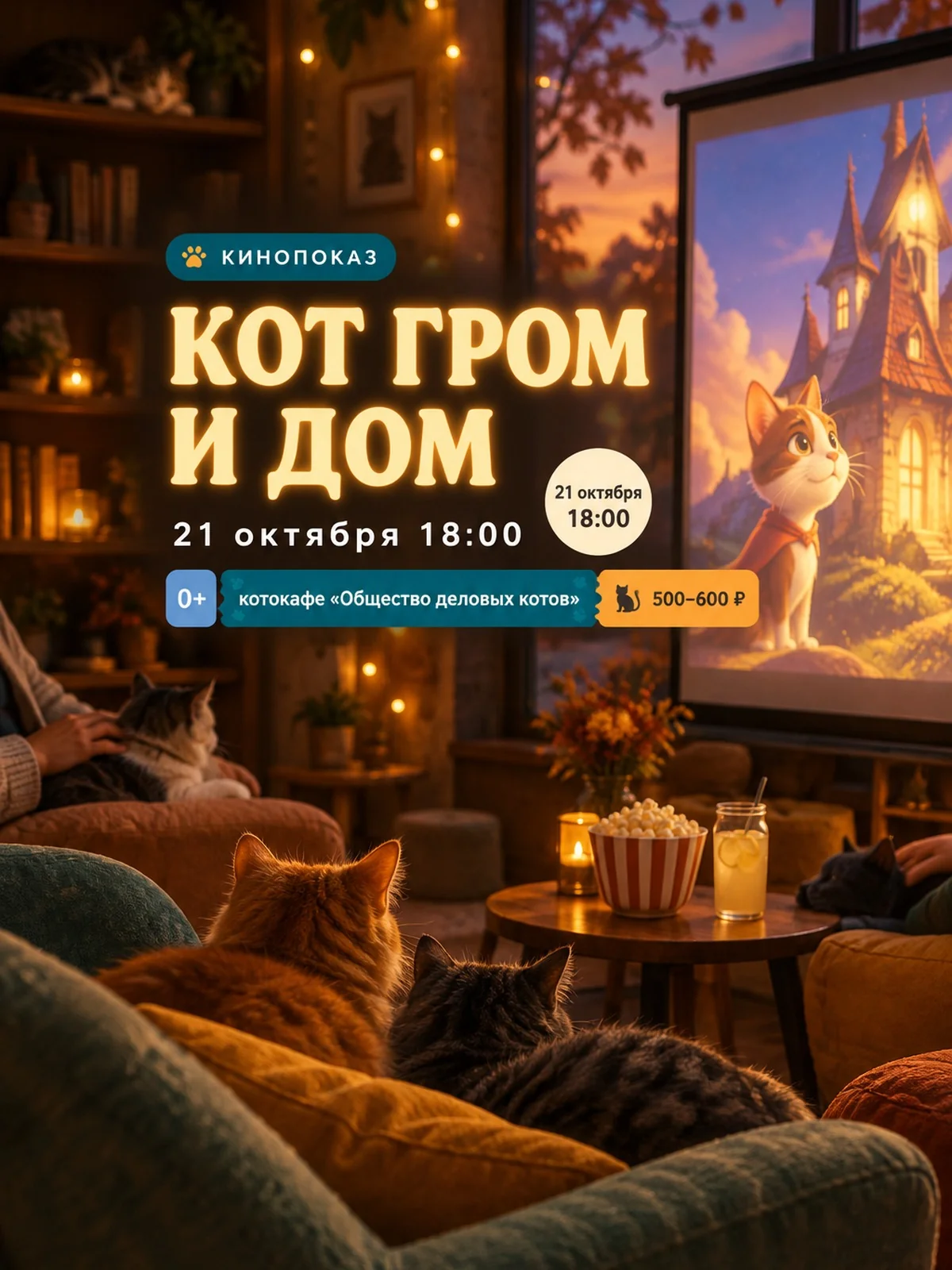 Мультфильм «Кот Гром и заколдованный дом» в котокафе