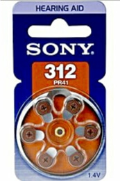 PR41 Sony, элемент питания, батарейка размера 312, напряжение 1,45 В, воздушно-цинковый, 6 шт. в блистере на картон-карте