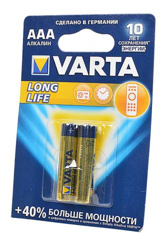 VARTA LONGLIFE 4103 LR03 BL2, элемент питания, батарейка