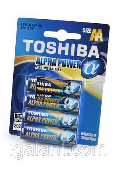 Батарейка, элемент питания LR6 TOSHIBA ALPHA POWER 4/card