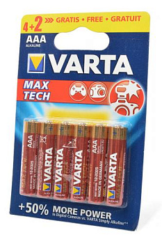 VARTA MAX TECH/LONGLIFE MAX POWER 4703 LR03 4+2шт BL6, элемент питания, батарейка