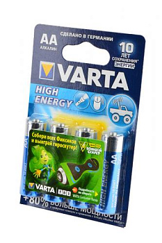 VARTA HIGH ENERGY/LONGLIFE POWER 4906 LR6 BL4, элемент питания, батарейка