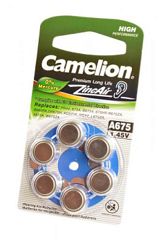Camelion Zinc-Air A675-BP6(0% Hg) BL6, элемент питания, батарейка