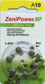 PR70 Zenipower, элемент питания, батарейка размера 10, напряжение 1,45 В, воздушно-цинковый, 6 шт. в блистере на картон-карте