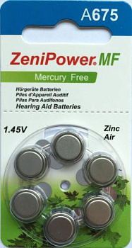 PR44 Zenipower, элемент питания, батарейка размера 675, напряжение 1,45 В, воздушно-цинковый, 6 шт. в блистере на картон-карте