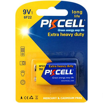 PKCELL 6F22-1B тип – 9V(Крона) 1 шт в блистере, элемент питания солевой