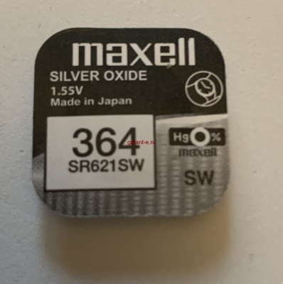 SR621SW MAXELL, элемент питания, батарейка размера 364, напряжение 1,55 В, серебряно-цинковый, 1 шт. в блистере на картон-карте/10 шт. в коробке