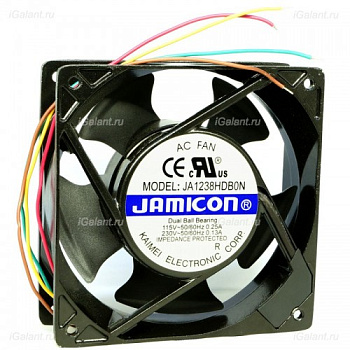 Вентилятор JAMICON JA1238HDB-L, 110В/220В, 0,25/0,13А, 2600/2900 об/мин., 120х120х38мм, подшипники качения, тип вывода - провода, вес 510 гр. 