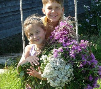 Дети с полевыми цветами.
