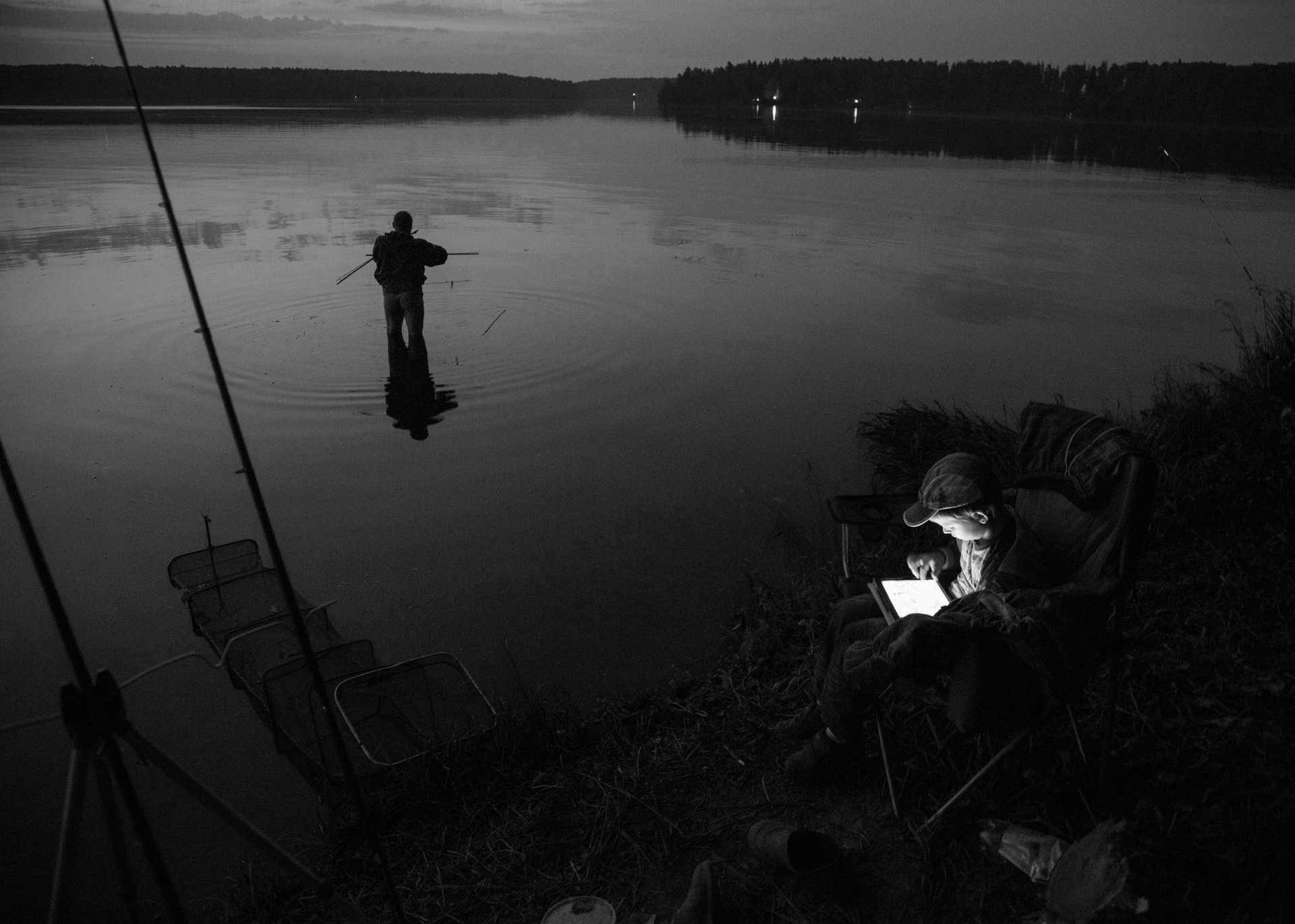 Ночная рыбалка с сыном