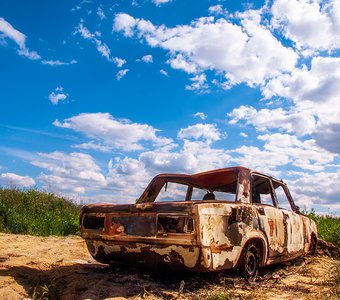 Burned old Lada car