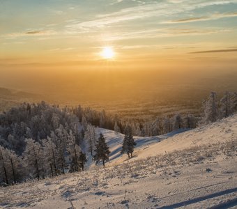 Winter sunset in the mountains