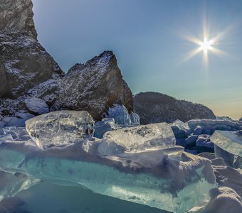 Цвет льда  зимнего Байкала совпадает с цветом неба.