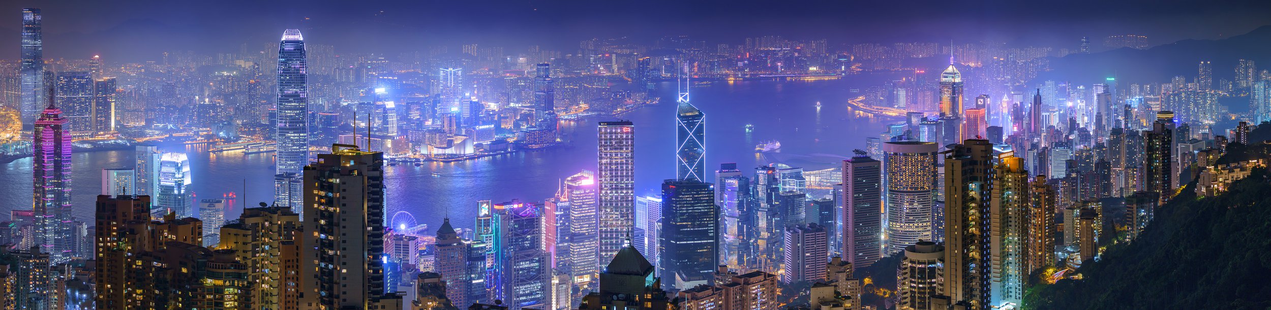 панорама Гонконга, вид с пика Виктория.
