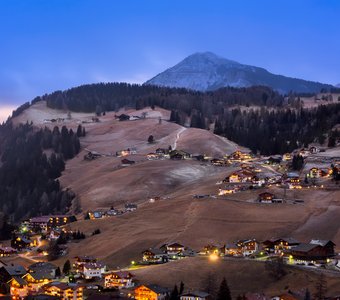 Aerial View of Selva Val Gardena in the Evening