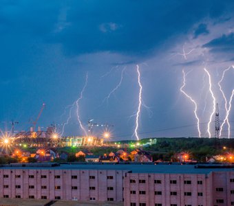 Stadium 2018 FIFA World Cup and unrestrained elements of nature . Russia , Samara 06.18.2016