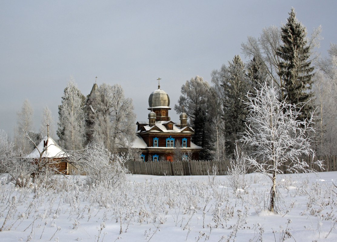 Зима деревня Церковь