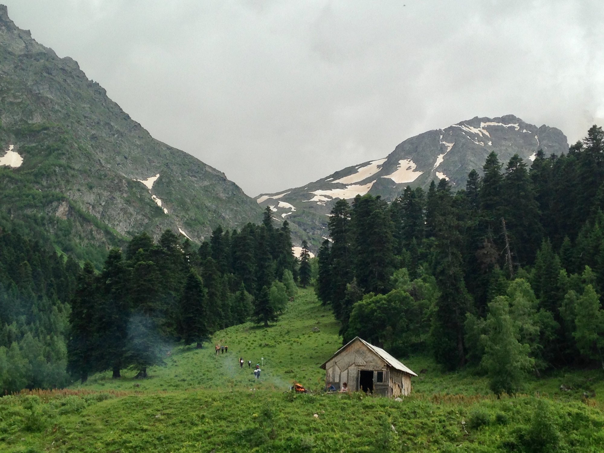 Lonely hut in green mountains