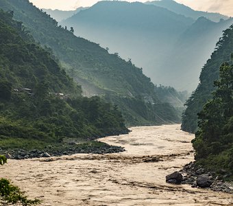 River, mountains