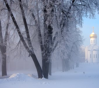 Угрешский монастырь в тумане