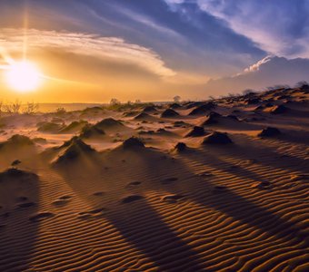Красивый закат в  пустыне