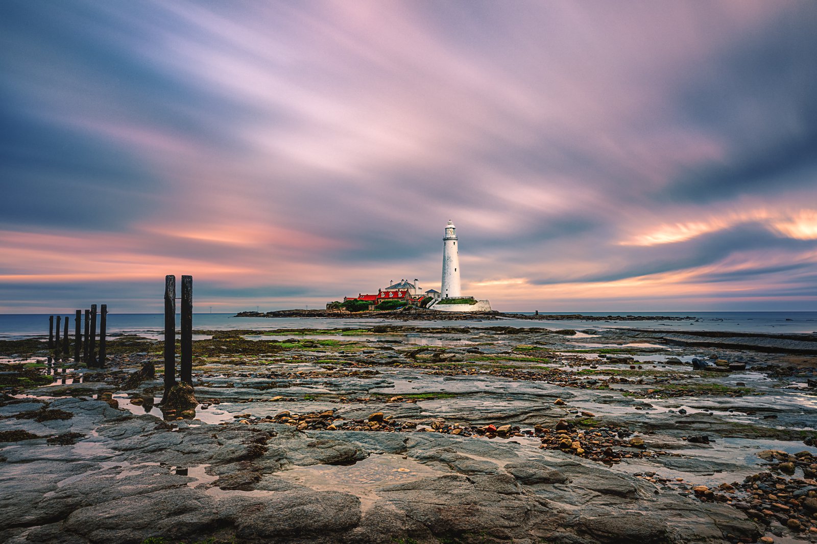 Low tide. Saint Mary's Lighthouse, Whitley Bay, UK