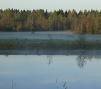 River "Big South" near the forest in the spring morning / Река Большой Юг весенним утром