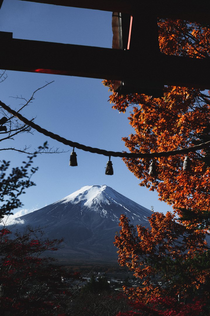 Вид на гору Фудзи сквозь ворота Тори