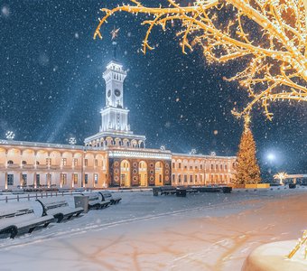 Северный речной вокзал в снежную ночь