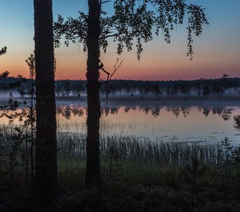 Конец августа над ночными озерами Суоярвского района Карелии.