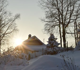 Сибирская деревня зимой, Кемеровская область, Россия.